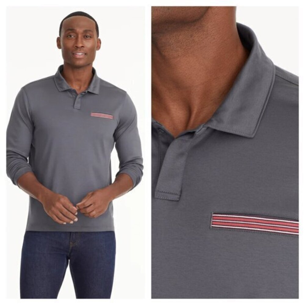 UNTUCKit Wrinkle-Free Long-Sleeve Damaschino Polo XL Slate Gray/Contrast Pocket